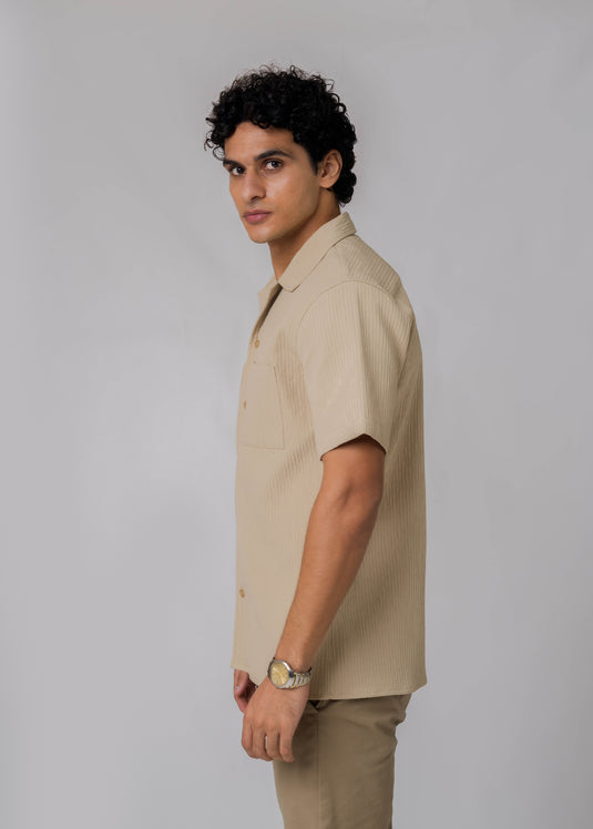 Poly Textured Cuban Collar Shirt