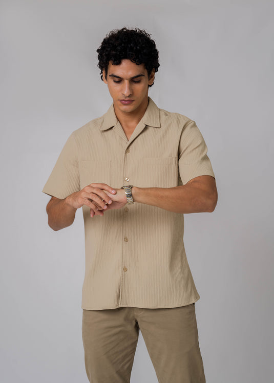 Poly Textured Cuban Collar Shirt