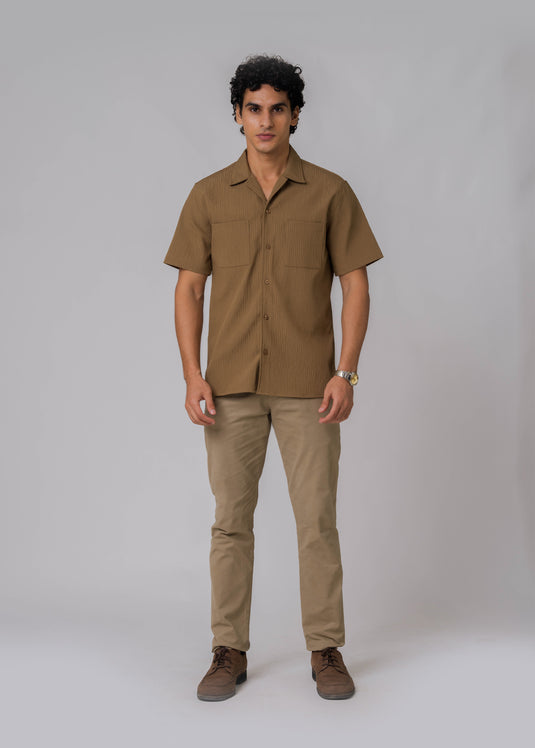 Poly Textured Cuban Collar Shirt