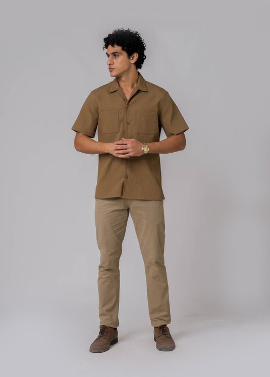 Poly Textured Cuban Collar Shirt