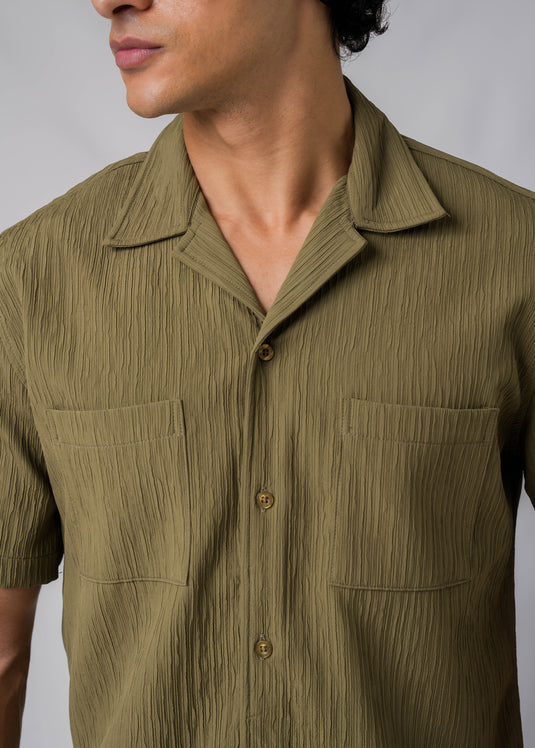 Poly Textured Cuban Collar Shirt