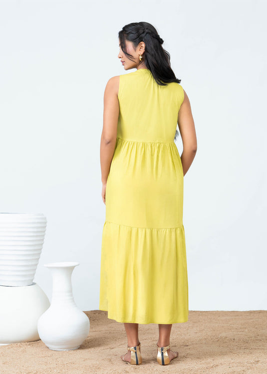 Sleeveless Tiered Detaille Midi Dress