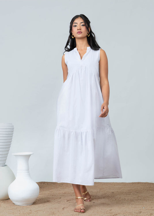 Sleeveless Tiered Detaille Midi Dress