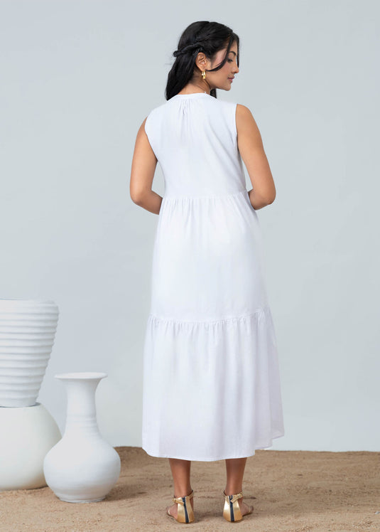 Sleeveless Tiered Detaille Midi Dress