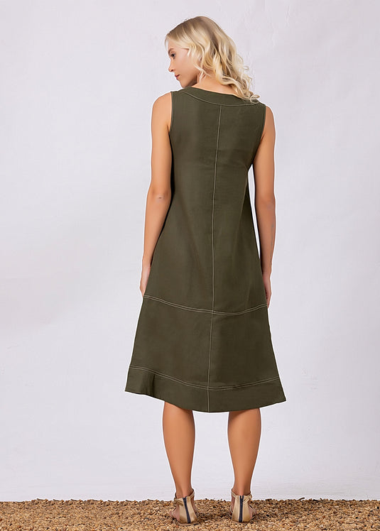 Sleeveless Trapeze Dress With Top Stitch Detail