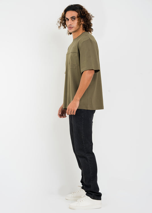 Oversized Crew Neck T-shirt With PKT Detail