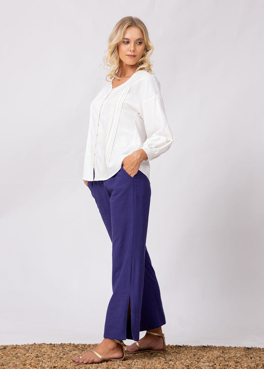 V Neck Blouse With Pintucks