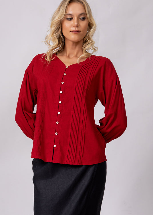 V Neck Blouse With Pintucks