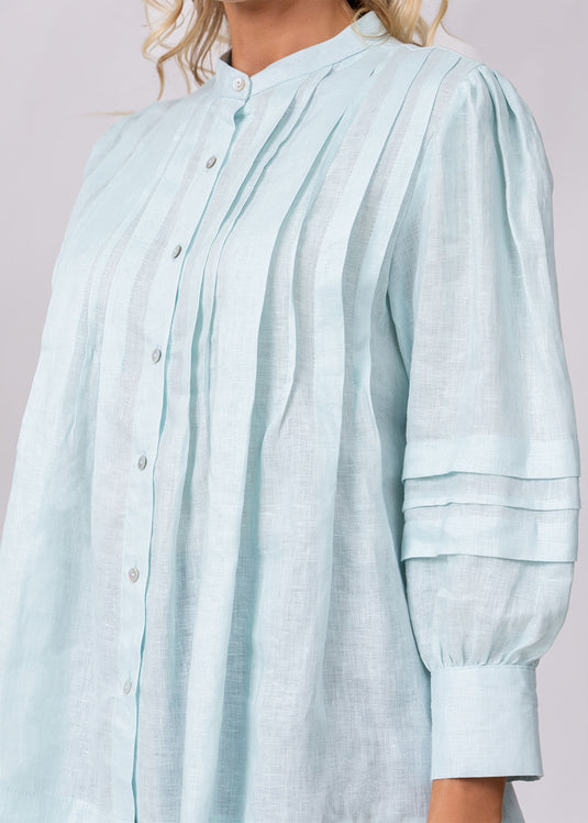 Pintuck Detail Blouse With Mandarin Collar