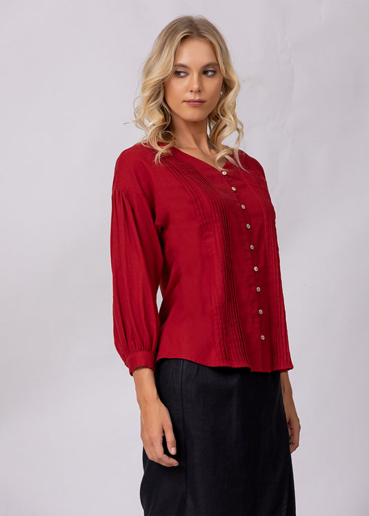 V Neck Blouse With Pintucks