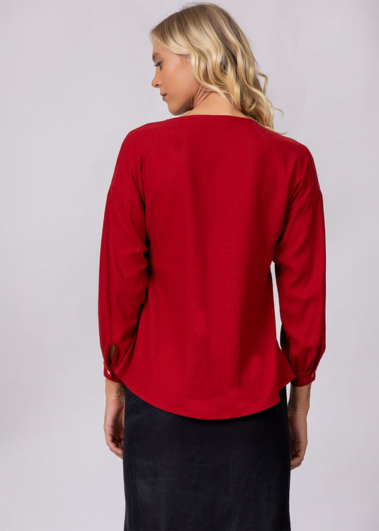 V Neck Blouse With Pintucks