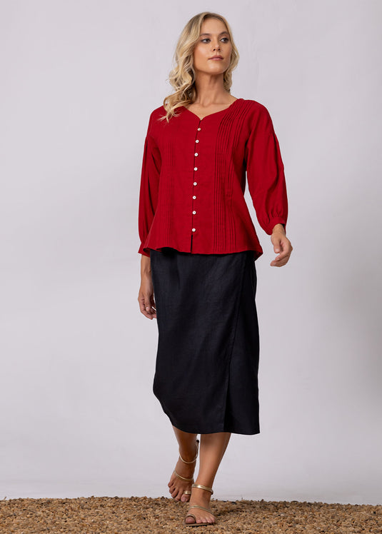 V Neck Blouse With Pintucks