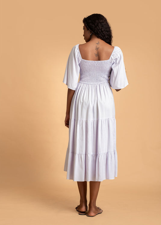 Tiered Midi Dress With Flounce Sleeve