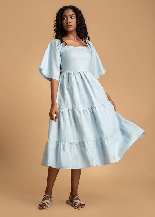 Tiered Midi Dress With Flounce Sleeve