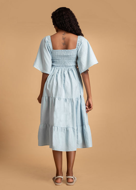 Tiered Midi Dress With Flounce Sleeve