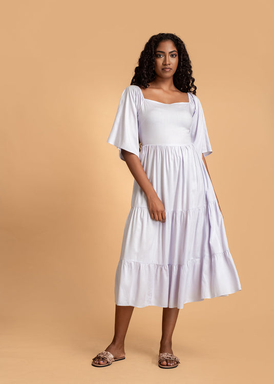 Tiered Midi Dress With Flounce Sleeve