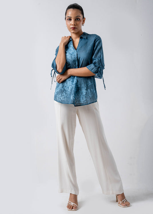 V Neck Batik Collared Top