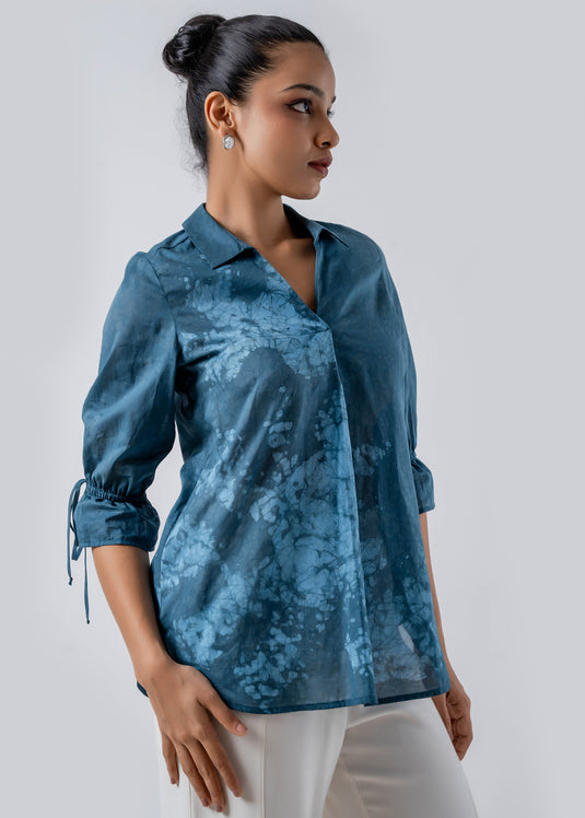 V Neck Batik Collared Top