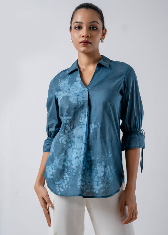 V Neck Batik Collared Top