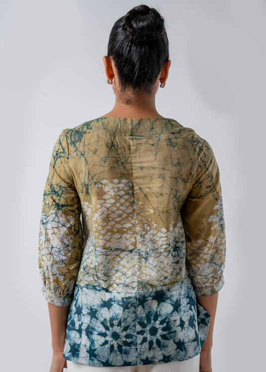 Batik Round Neck Puff Sleeved Top