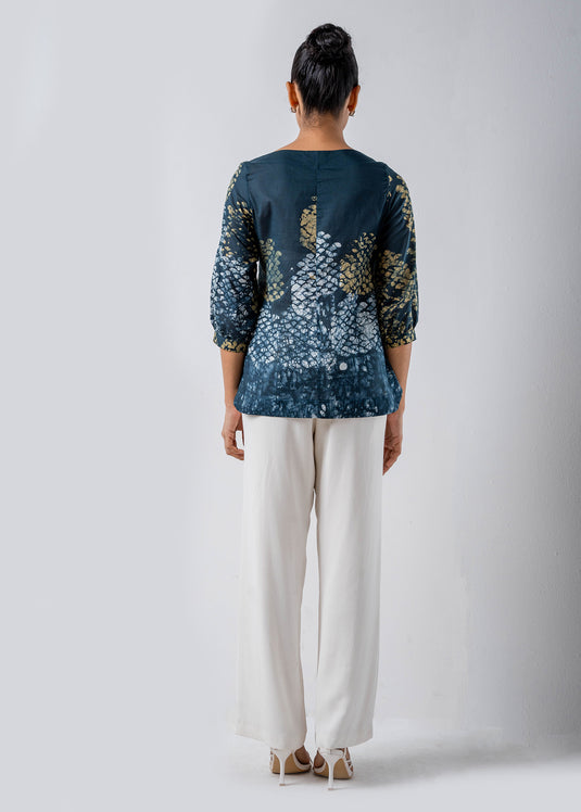 Batik Round Neck Puff Sleeved Top