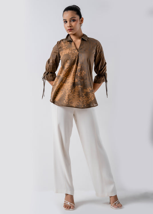 V Neck Batik Collared Top