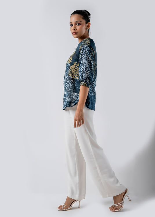 Batik Round Neck Puff Sleeved Top