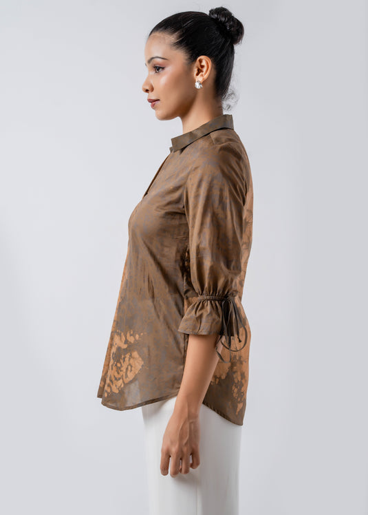 V Neck Batik Collared Top