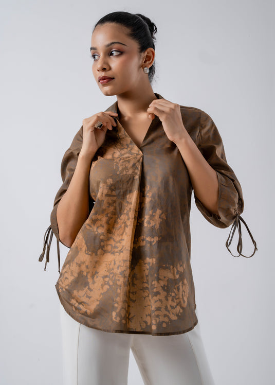 V Neck Batik Collared Top