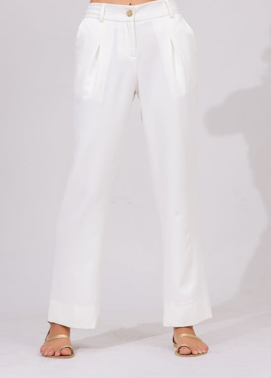 Straight Pant With Inverted Pleats and Belt Details