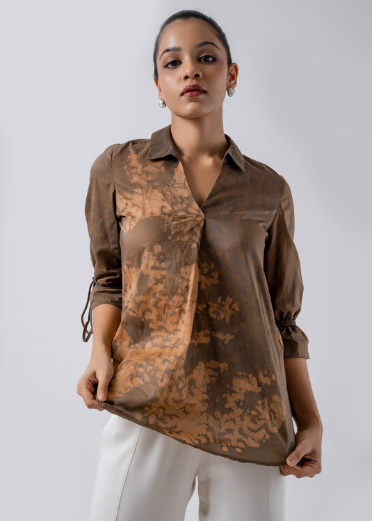 V Neck Batik Collared Top