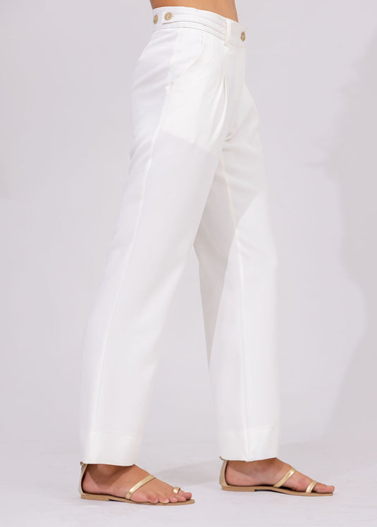 Straight Pant With Inverted Pleats and Belt Details