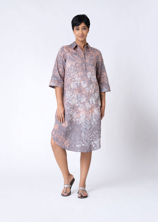 Batik Floral Shirt Dress