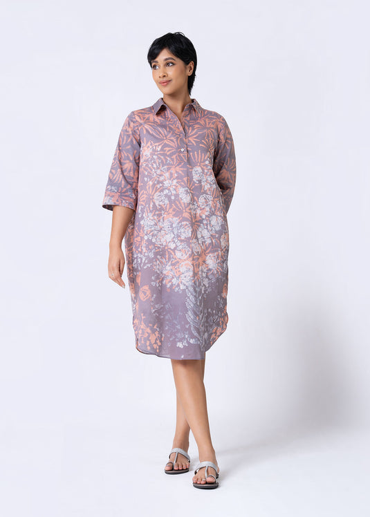 Batik Floral Shirt Dress