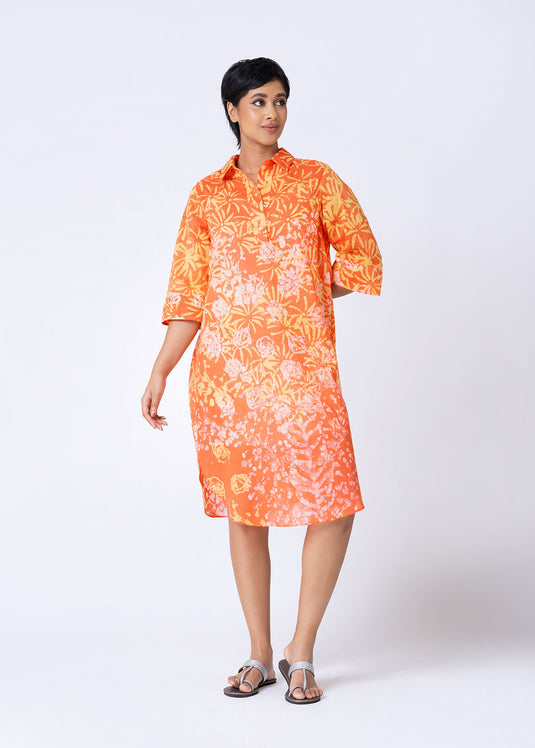 Batik Floral Shirt Dress