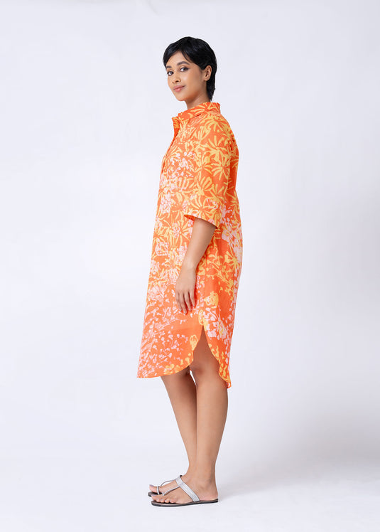 Batik Floral Shirt Dress