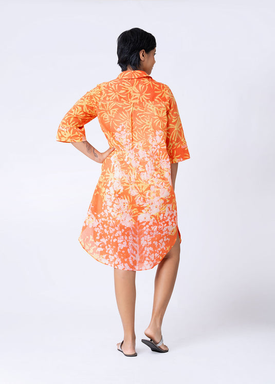 Batik Floral Shirt Dress