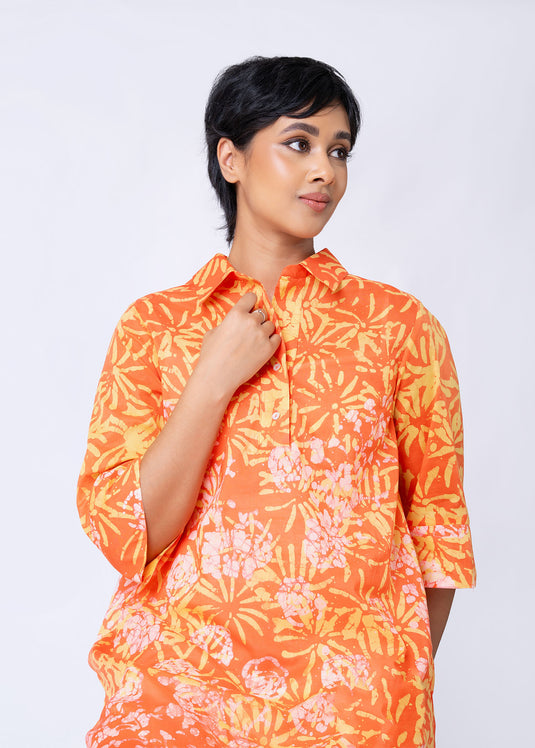 Batik Floral Shirt Dress