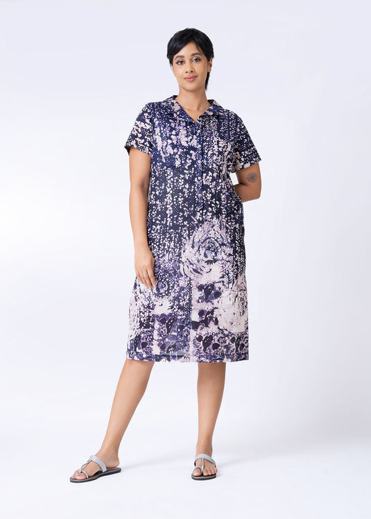 Batik Short Sleeve Straight Shirt Dress