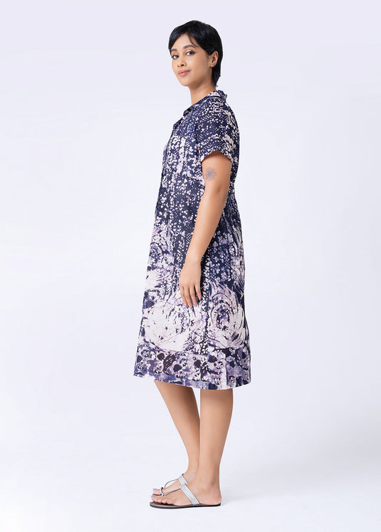 Batik Short Sleeve Straight Shirt Dress