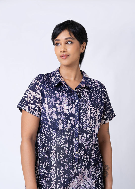 Batik Short Sleeve Straight Shirt Dress