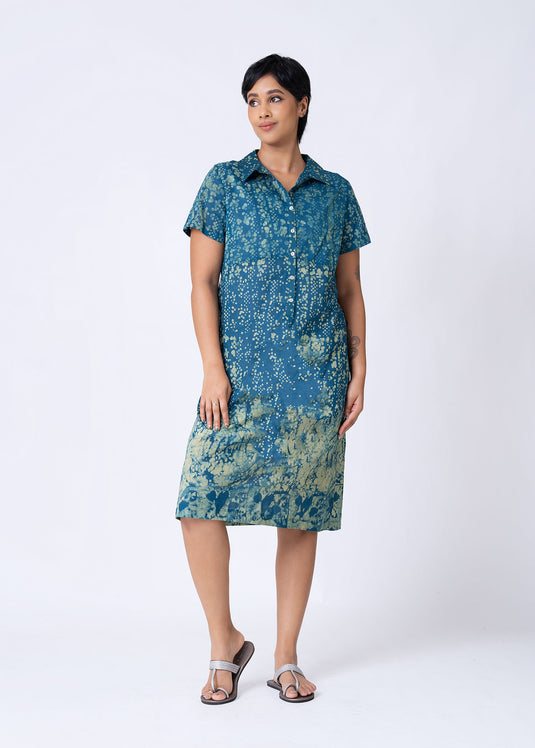 Batik Short Sleeve Straight Shirt Dress