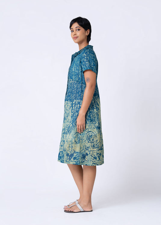 Batik Short Sleeve Straight Shirt Dress