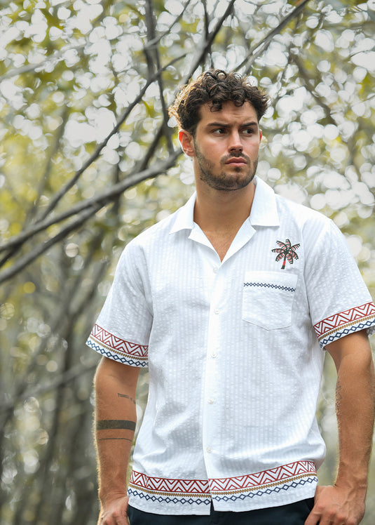 Embroidery Cuban Collar Shirt (Geometric)