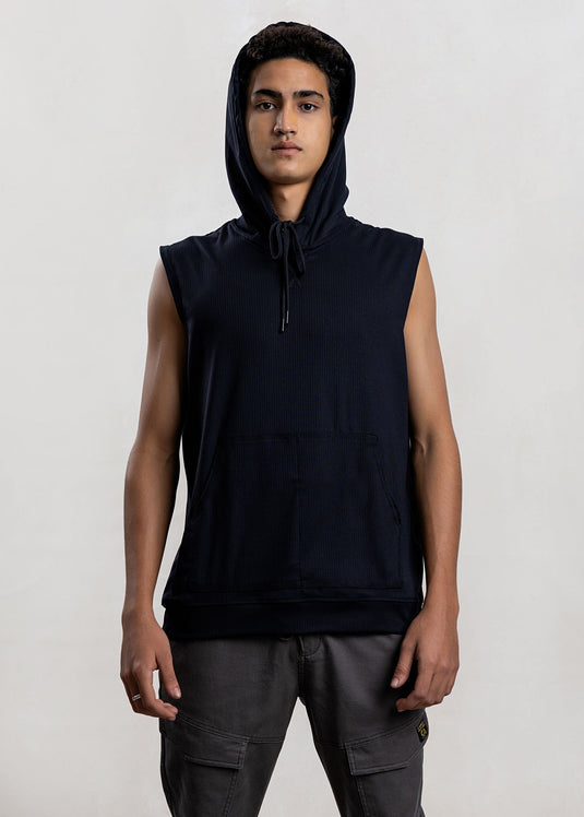 Mens Textured Sleeveless Hoodie