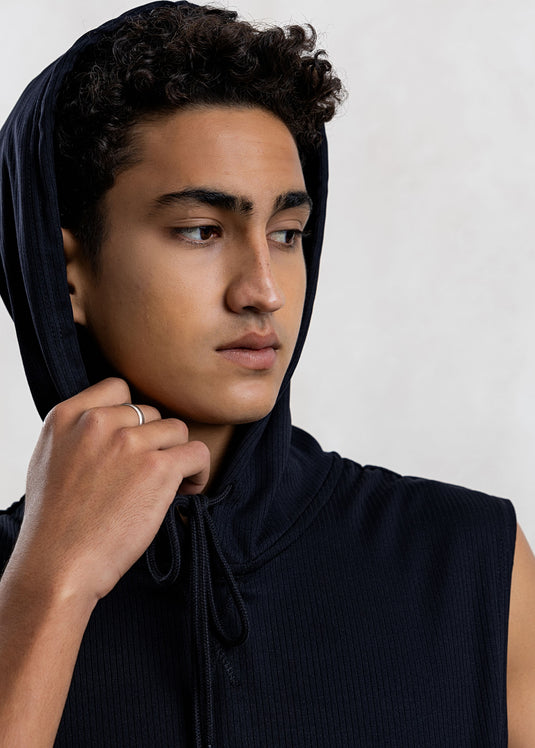 Mens Textured Sleeveless Hoodie