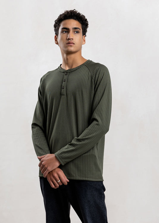 Textured Half Placket L/S T-Shirt