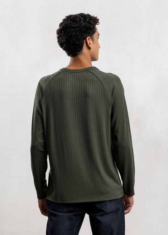 Textured Half Placket L/S T-Shirt