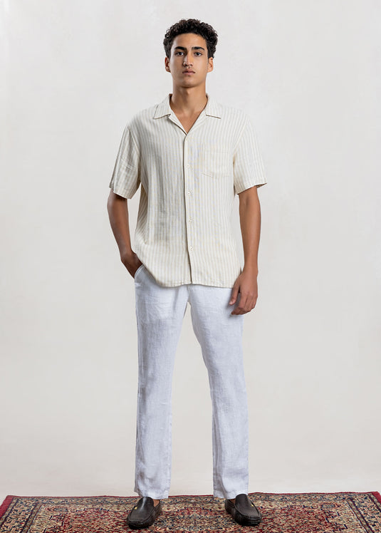 Linen Stripe Cuban Collar S/S Shirt