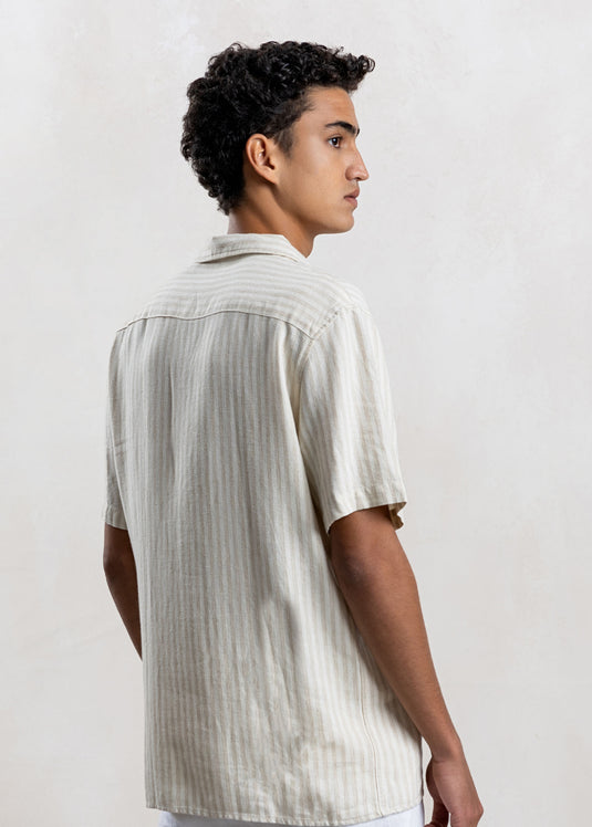 Linen Stripe Cuban Collar S/S Shirt